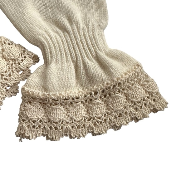 PARKHURST Angora-Lambswool Knit Gloves w/ Crochet Lace Cuff Ivory Made in Canada - Picture 3 of 8